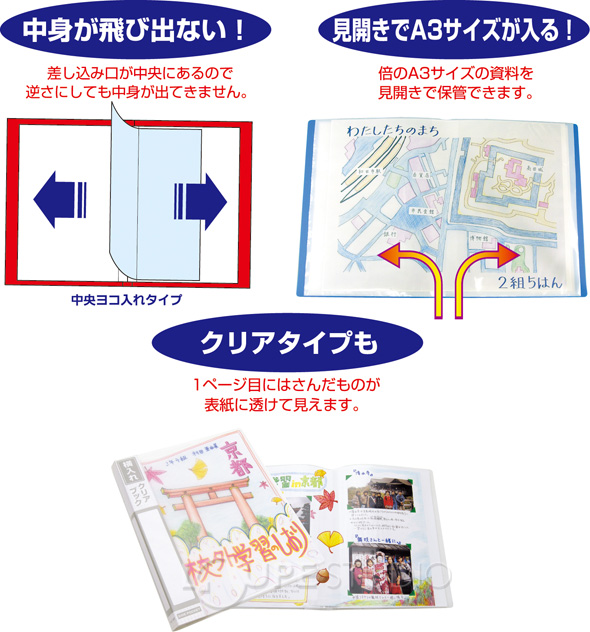 横入れクリアブック 40ポケット ファイル クリアブック とじる 工作 図工 知育玩具 子供 学校教材 教材 学習 ルーペスタジオ