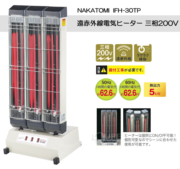 遠赤外線電気ヒーター 三相200V IFH-30TP NAKATOMI :ルーペスタジオ