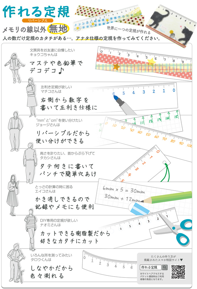 作れる定規 20cm TKR-20 共栄プラスチック 定規 オリジナル さし ものさし 文房具 手作りキット 工作:ルーペスタジオ